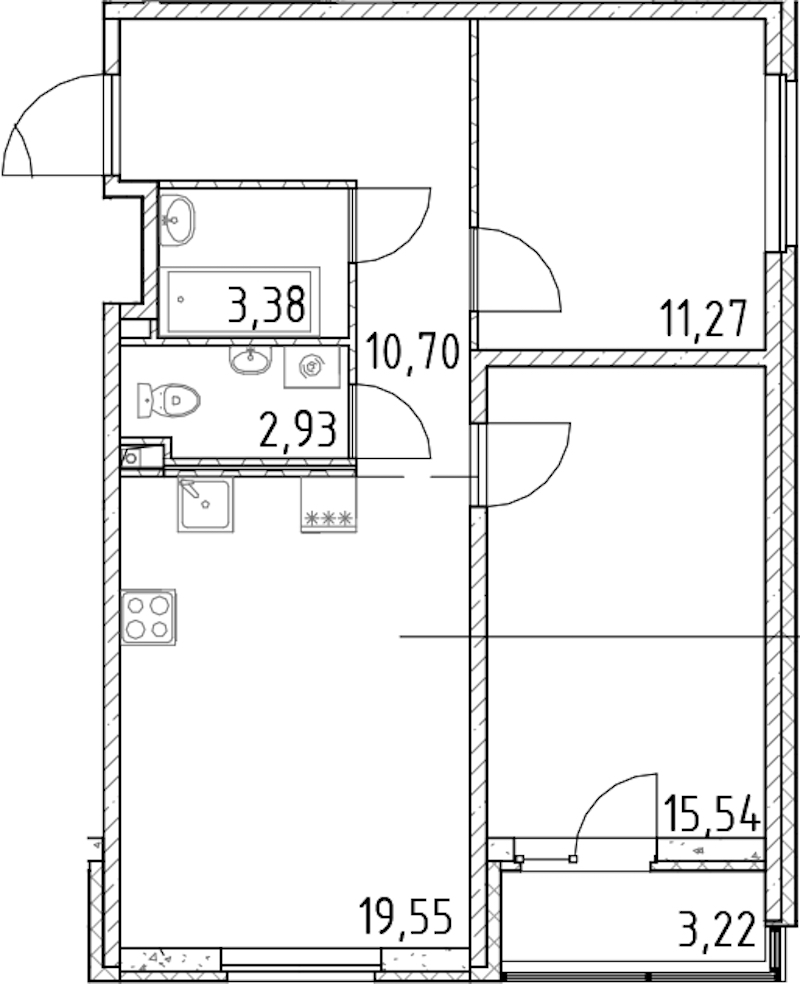 2-комнатная квартира 63.37 м², 8/18 эт., ЖК «Город Первых»